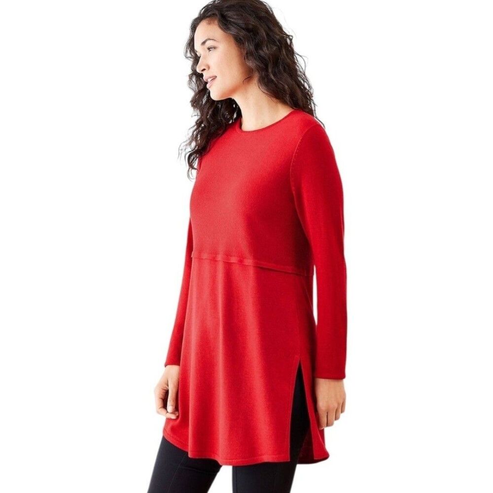 J. Jill Red Long Line Tunic Wool Blend Holiday Long Sleeve Top Size XL Petite
